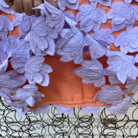Milly of New York Purple Leaf Lace Applique Coral Underlay  Mini Skirt 3D Size 4 - Picture 2 of 8
